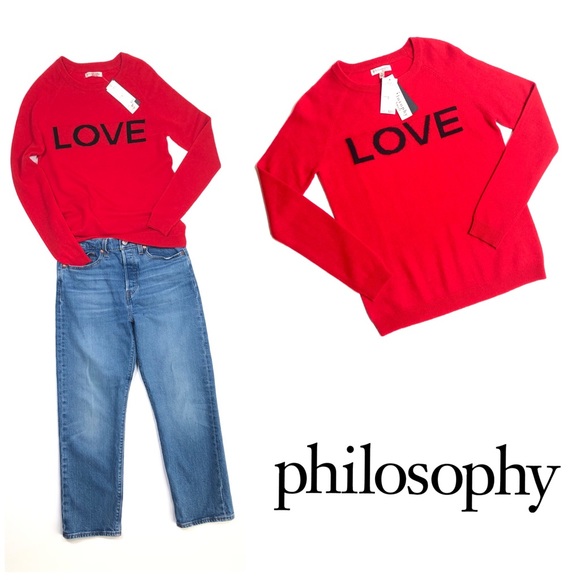 NEW! PHILOSOPHY Cashmere Sweater Red LOVE Graphics🌹Various sizes - Picture 4 of 11